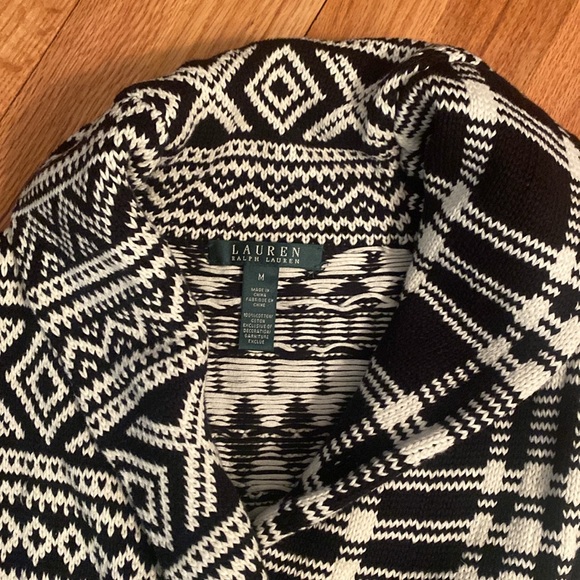 Ralph Lauren Black White Aztec Tribal Knit Sweater Wrap Open Vest RARE - Picture 2 of 8